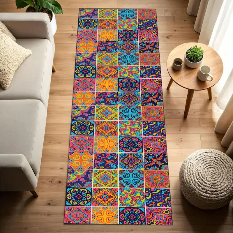 Commercial Kitchen Tile Flooring - Mexican Color Tile Print Runner Rug
