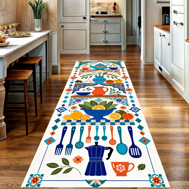 Commercial Kitchen Tile Flooring - Retro Kitchen Utensil Tile Long Floor