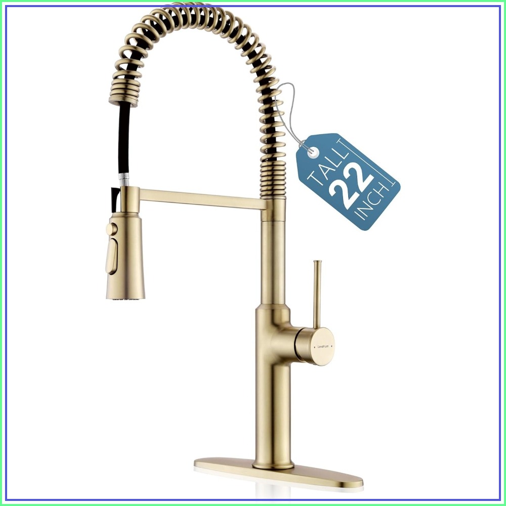 Commercial Kitchen Design - 22'' Tall Brushed Gold Kitchen Faucet,
