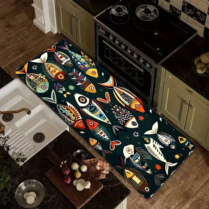 Nautical Fish Print Kitchen Ru - Commercial Kitchen Mats Anti Fatigue reseña y precio