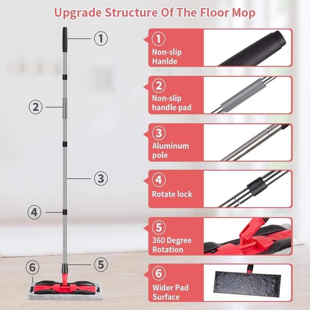 Floor Mop with 4 Washable Pads - Commercial Kitchen Tile Flooring reseña y precio