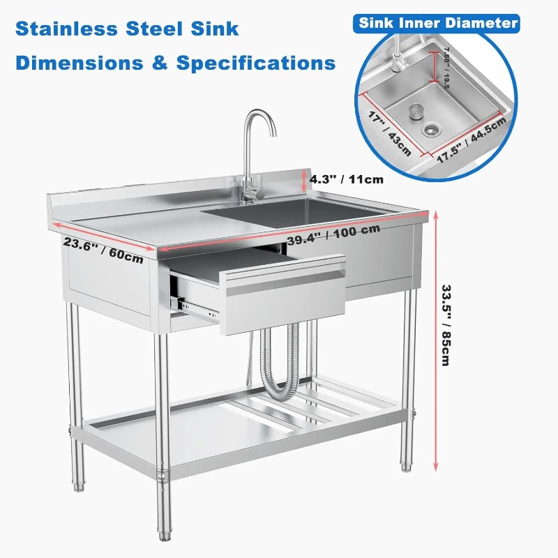 Stainless Steel Utility Sink w - Commercial Kitchen Plumbing reseña y precio