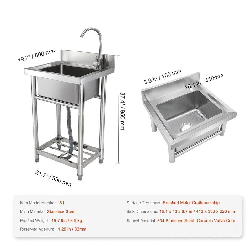Stainless steel washbasin, fre - Commercial Kitchen Sink reseña y precio