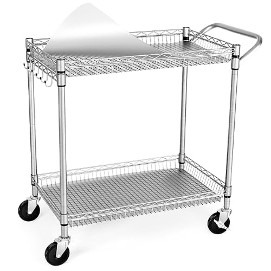 Heavy Duty 2 Tier Rolling Cart - Commercial Kitchen Dimensions reseña y precio