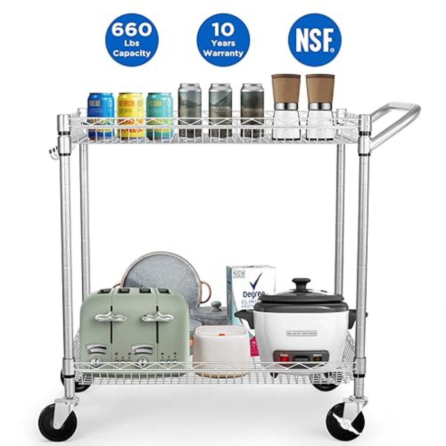 Heavy Duty 2 Tier Rolling Cart - Commercial Kitchen Dimensions reseña y precio
